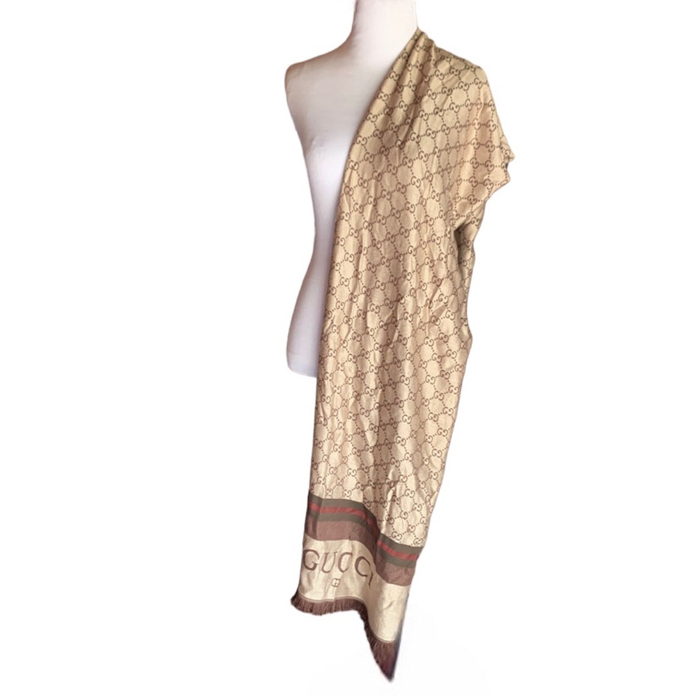 ‼️PRICE DROPPED ONLY TODAY‼️🆕 Gucci Brown Web Striped GG Jacquard Knit Scarf🧣 - Picture 3 of 8